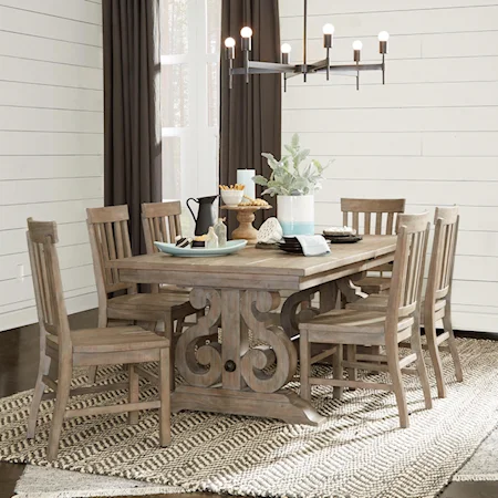 Relaxed Vintage Seven Piece Dining Table Set